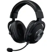 Logitech G Pro X Gaming Headset with padded ear cups and adjustable microphone.