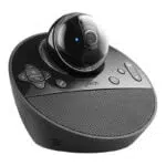 Logitech BCC950 webcam and speakerphone with control buttons and a spherical camera on top.