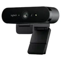 Logitech BRIO 4K Ultra HD Webcam with adjustable clip and built-in lens.
