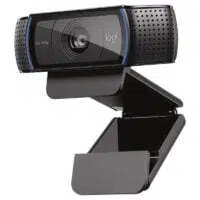 Logitech C920 PRO HD Webcam with adjustable clip and HD 1080p lens.