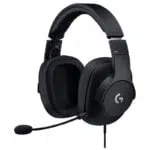 Logitech G PRO Gaming Headset with adjustable microphone and soft ear cushions in black color.