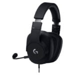 Logitech G PRO gaming headset with adjustable headband and detachable microphone.
