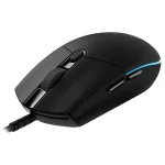 Logitech G Pro Hero gaming mouse with side buttons and textured scroll wheel, featuring a sleek black design.