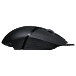 Logitech G402 gaming mouse side view showcasing ergonomic design and side buttons.