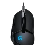 Logitech G402 gaming mouse top view showing scroll wheel and side buttons.