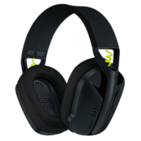Logitech G435 wireless headset in black with neon yellow accents and breathable ear cushions.