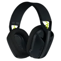 Logitech G435 wireless headset in black with neon yellow accents and breathable ear cushions.