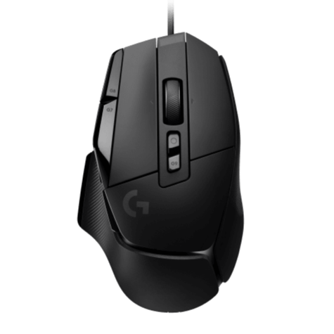 logitech-g502x-mouse-01-logitech-pakistan Logitech G502 X gaming mouse with side buttons and scroll wheel, black color.