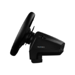 Logitech G923 steering wheel side view showcasing Trueforce technology and textured grip.