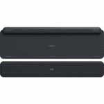 Loigtech MX Keys Plus keyboard with palm rest, showing top view and sleek black design.