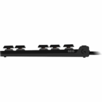 Logitech G515 gaming keyboard side view showing key layout and branding details.