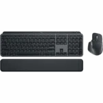 Logitech MX Keys Combo for Business, top view showing keyboard and mouse layout with wrist rest.