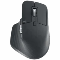 Logitech MX Master 3S wireless mouse in graphite, featuring side buttons and scroll wheel.