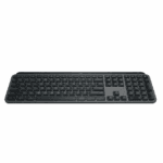 Logitech MX Keys S wireless illuminated keyboard with low-profile keys and sleek design. angle view