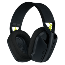 Logitech G435 wireless headset in black with neon yellow accents and breathable ear cushions.