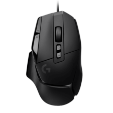 Logitech G502 X gaming mouse with side buttons and scroll wheel, black color.
